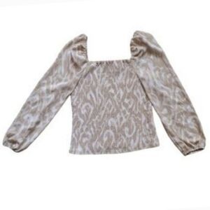 New Halogen Women's S Cream Bishop Sleeve Ruffled Blouse